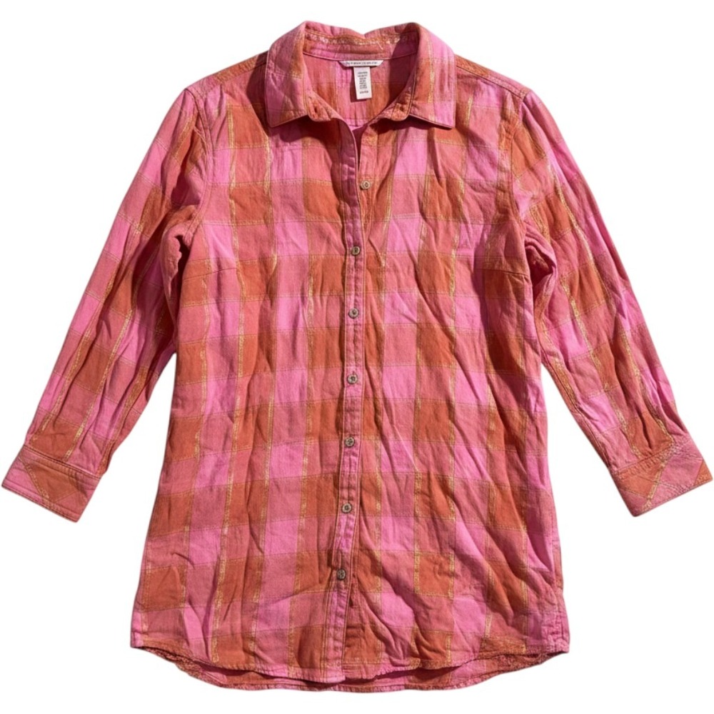 Victoria's‎ Secret Pink Orange Gold Plaid Lurex Pajama Nightgown Women's Large